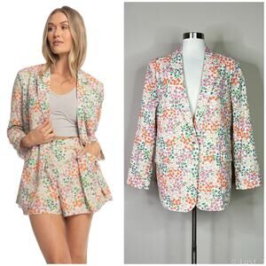 NEW DRA | Spring Blooms Floral Print White Ponte Boxy Blazer Jacket NWT Large